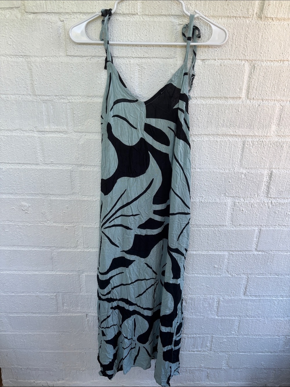 MARCELLA Mint Green & Navy Abstract Print Maxi Beach W/Pockets Dress sz OS